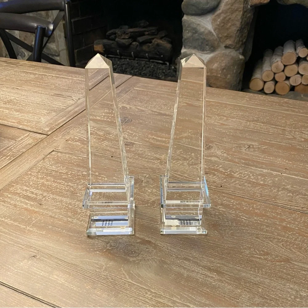 RESTORATION HARDWARE Crystal Clear Glass Obelisk A Pair